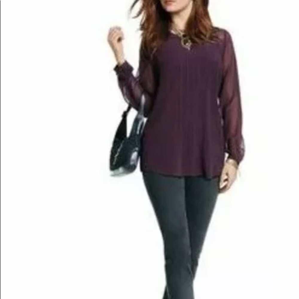 CAbi  Entice Blouse Top Purple Semi Sheer